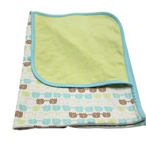 Zutano Cotton Baby Blanket Blue Green Brown White Elephants Stripe 2-ply
